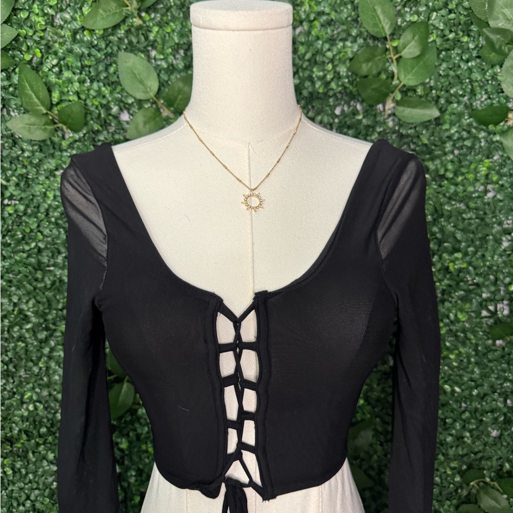 Chic Black Lace-Up Crop Corset  Top - Picture 2 of 6